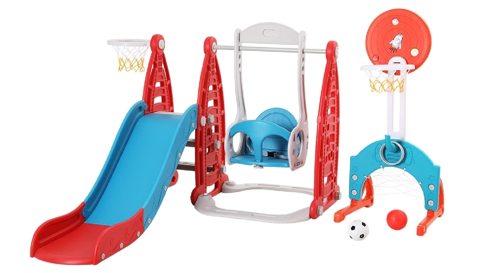 Keezi 140cm Basketball  Toys Kids Slide Swing Set - Red