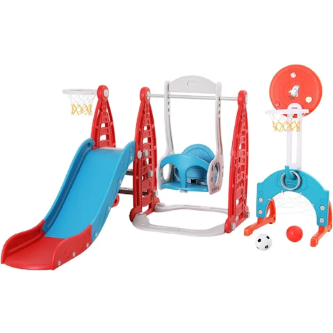 Keezi 140cm Basketball Toys Kids Slide Swing Set - Red