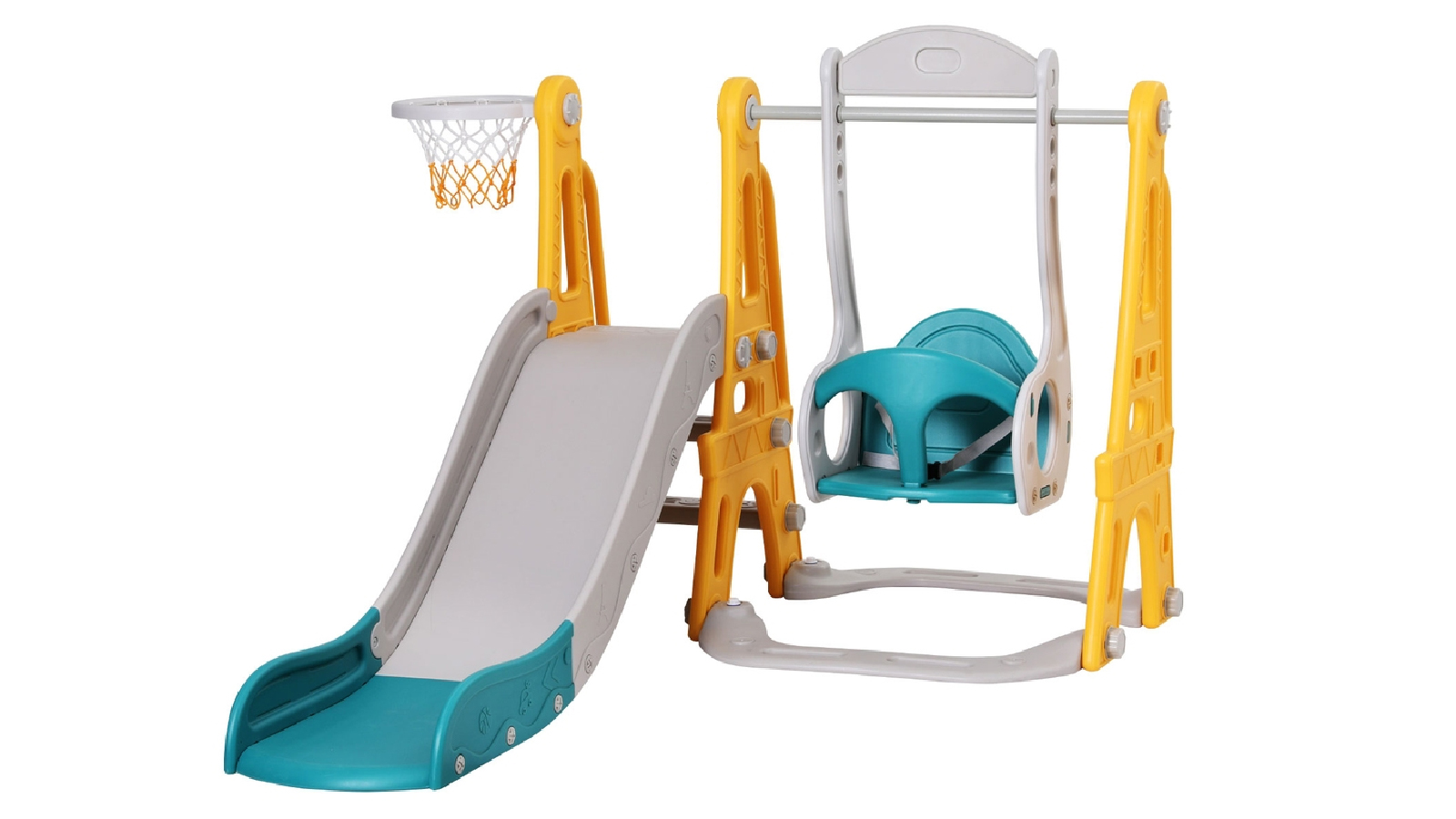 Keezi 140cm Adjustable Height Basketball Kids Slide Swing Set  - Green