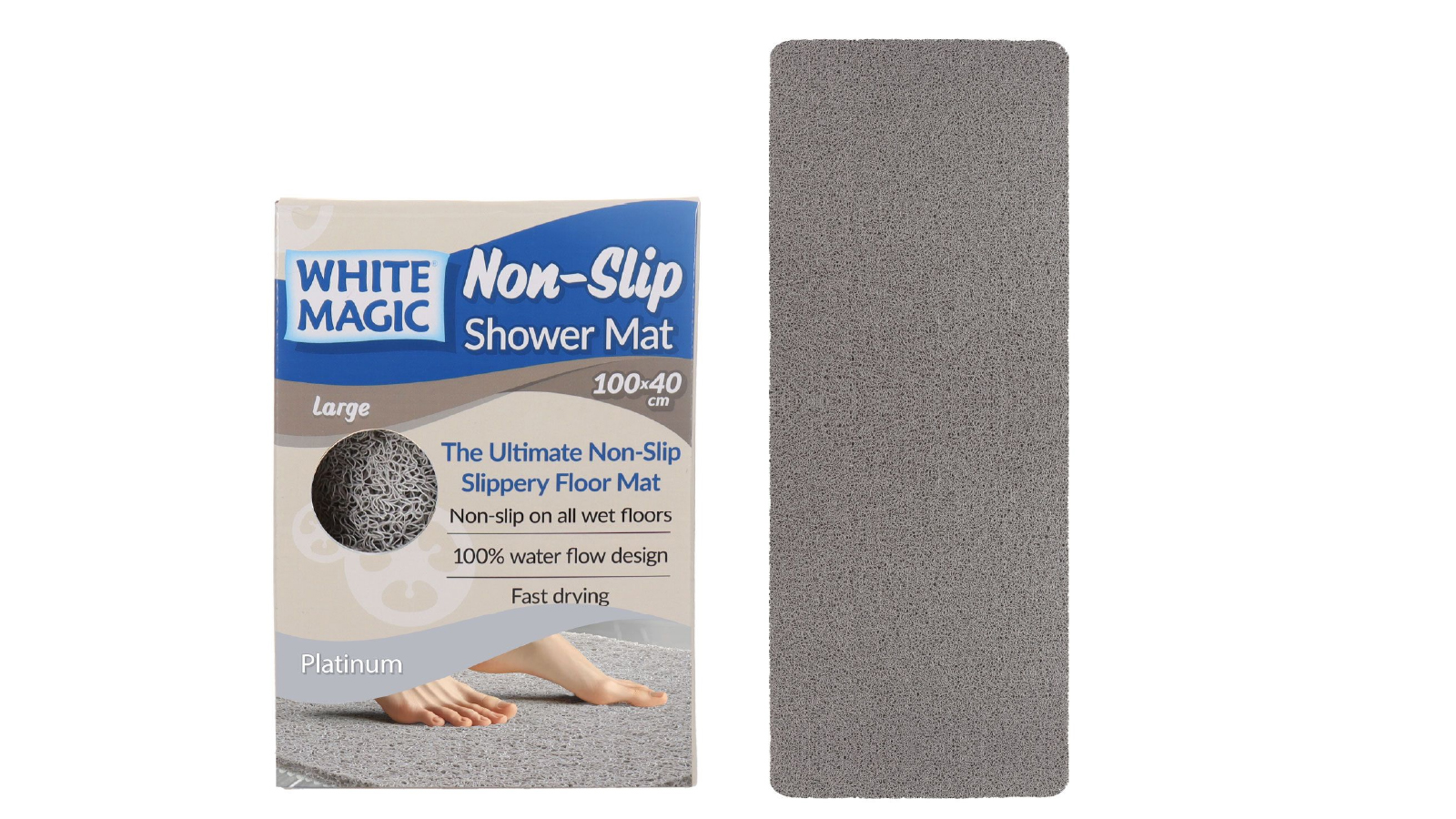 White Magic Large Non-Slip Shower Mat - Platinum