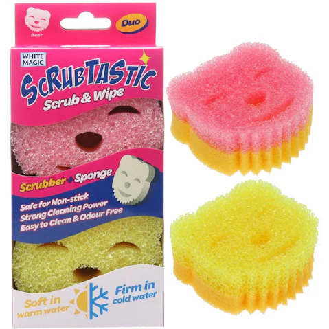 White Magic 2 Pack of Scrubtastic Scrub and Wipe Sponge Duo