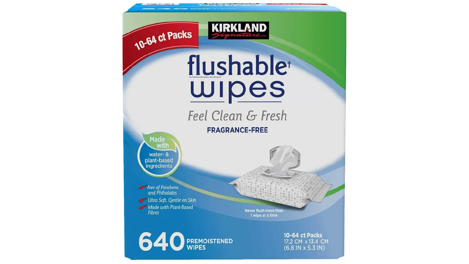 Kirkland 1280 Wipes 10 Re-Sealable Moist Flushable Wipes Bulk Pack