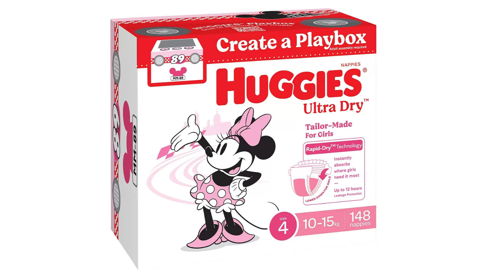 Huggies 148 Nappies Girls Ultra Dry Nappies Size 4 Toddler for 10 to 15kg