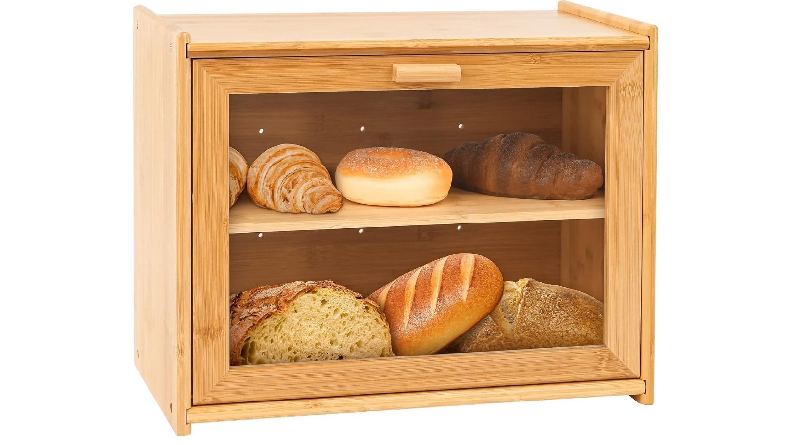 Carla Home Double Layer Bamboo Bread Box for Kitchen Counter with Large Capacity and Transparent Window