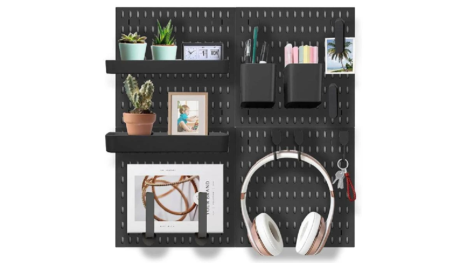 Carla Home Pegboard Combination Kit with 4 Pegboards and 18 Accessories Modular Hanging for Wall Organiser - Black