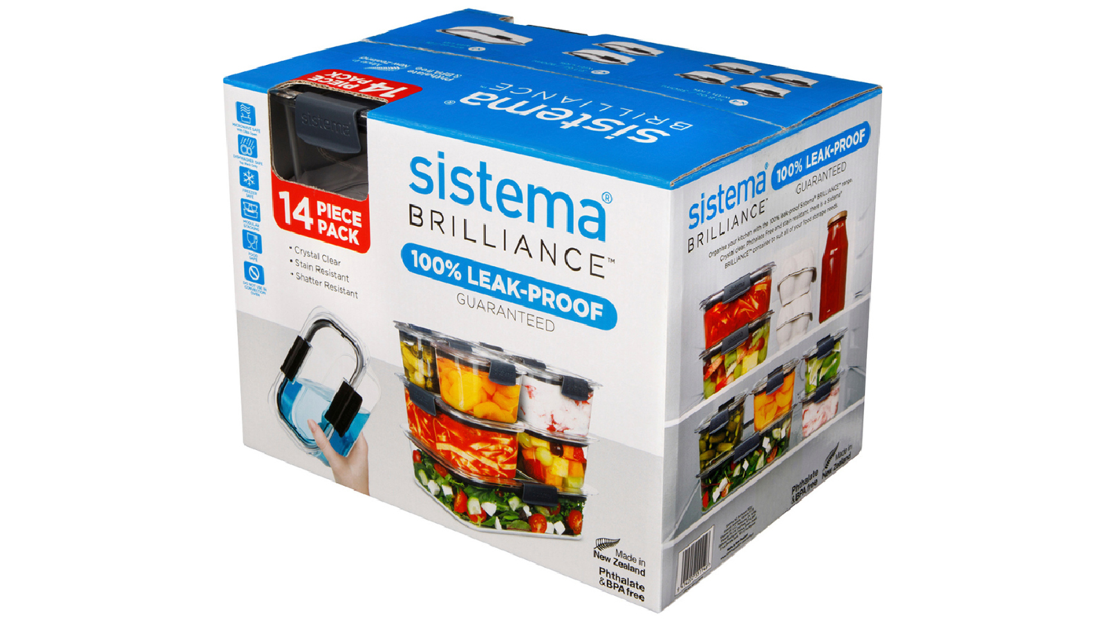 Sistema 14 Piece Brilliance  Stackable Micro Leakproof Food Storage Container Set 