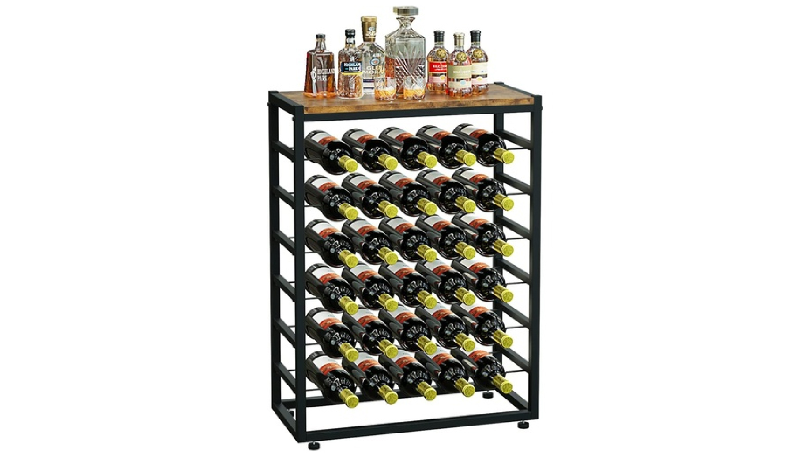 Carla Home 6 Tier Freestanding Wine Rack for 30 Bottles with Wood Countertop and Sturdy Metal Frame