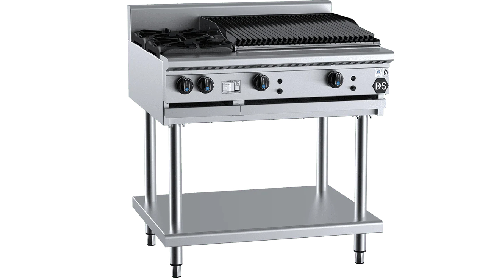 B+S Black Combination Two Open Burners and 600mm Char Broiler LPG