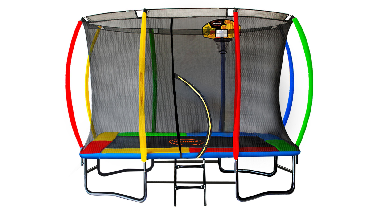 Kahuna 8 x 11 Feet Rectangular Jumbo Outdoor Trampoline with LED Basketball Set - Rainbow
