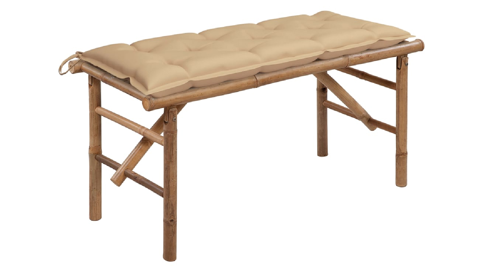 VidaXL 118 cm Bamboo Folding Garden Bench with Cushion - Beige