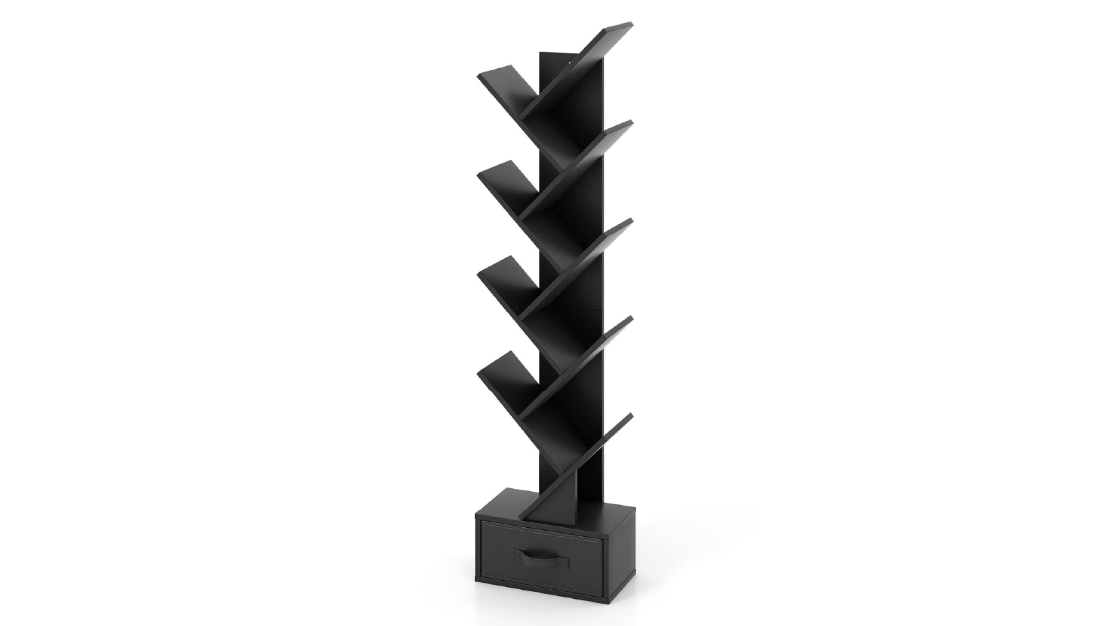 Costway 10 Tier Tree Bookshelf with Drawer - Black