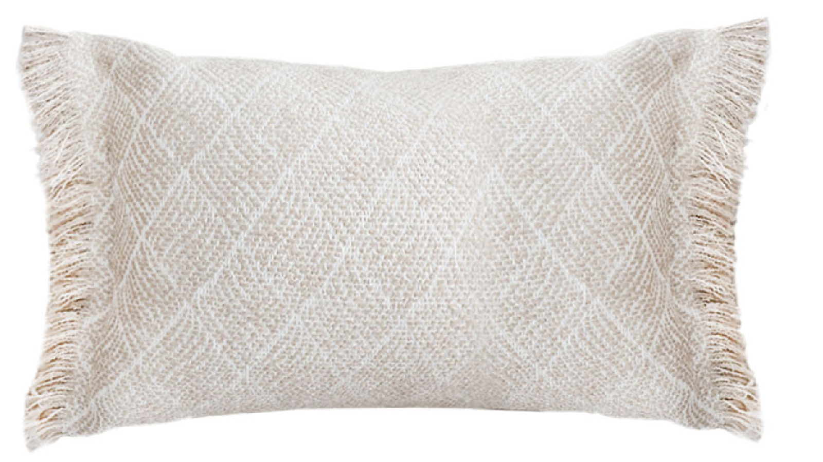 Soga 35cm Rectangular Natural Woven Diamond Pattern Fringe Trim Throw Pillow