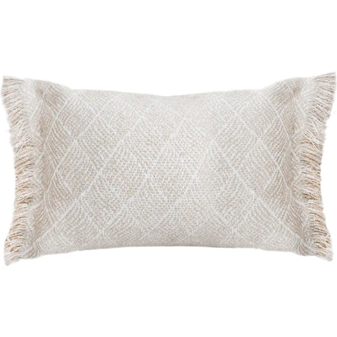 Soga 35cm Rectangular Natural Woven Diamond Pattern Fringe Trim Throw Pillow