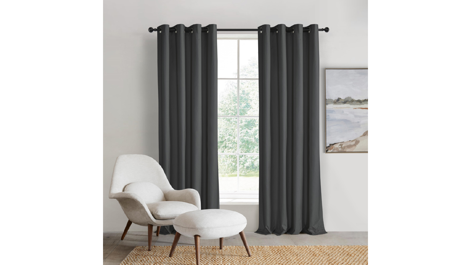 Sherwood Charcoal Home Orlando Blockout Eyelet Curtain Pair - 90 x 223cm