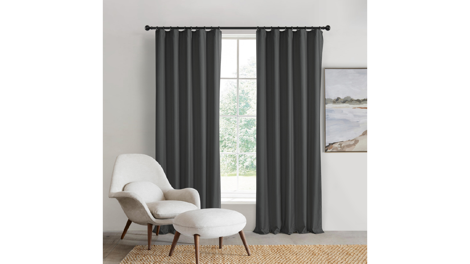 Sherwood Charcoal  Home Orlando Blockout Multi Header Curtain Pair -  90 x 223cm