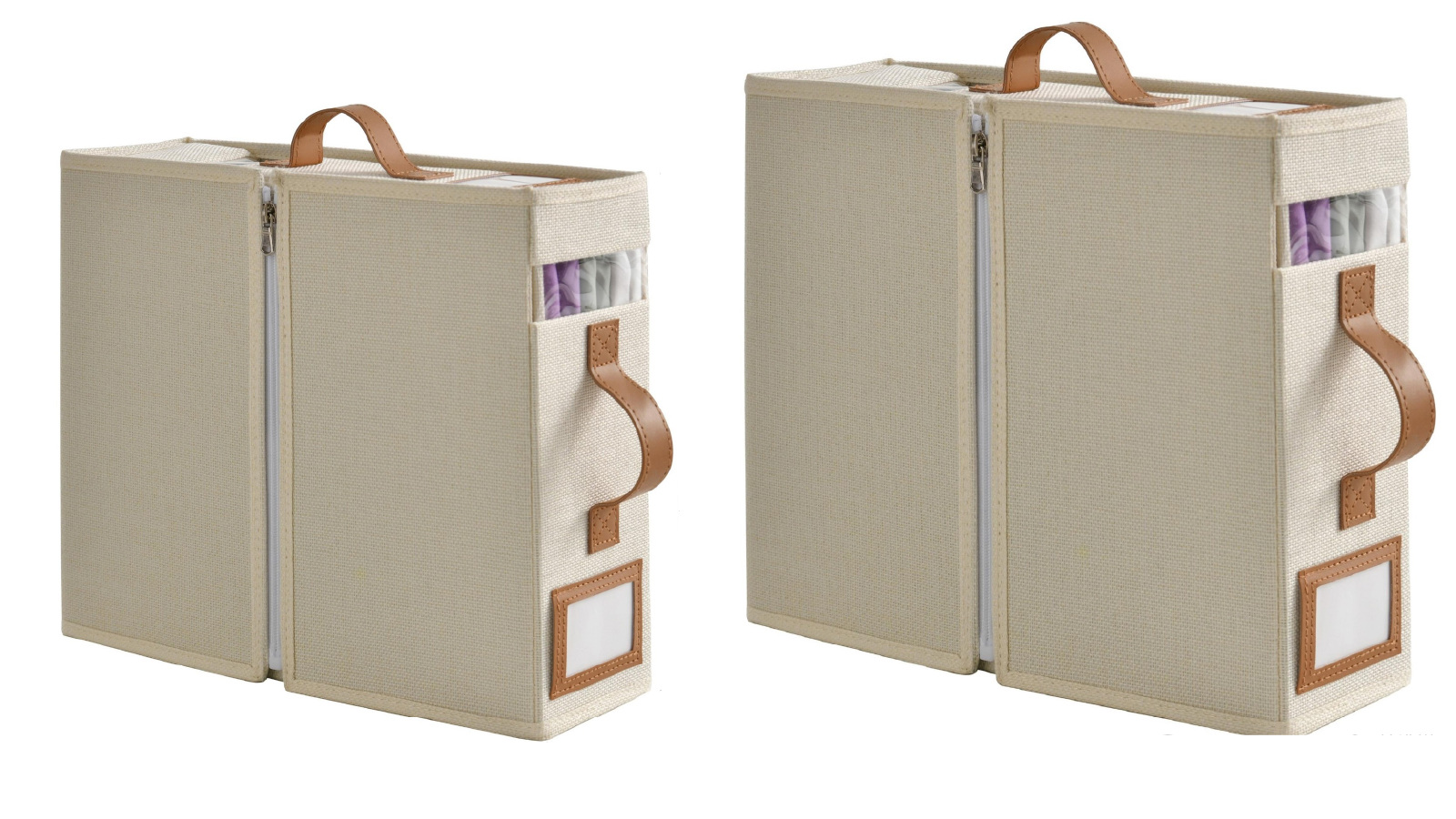 Takara 4 Pack of Beige Faux Linen Bed Linen Storage Organiser