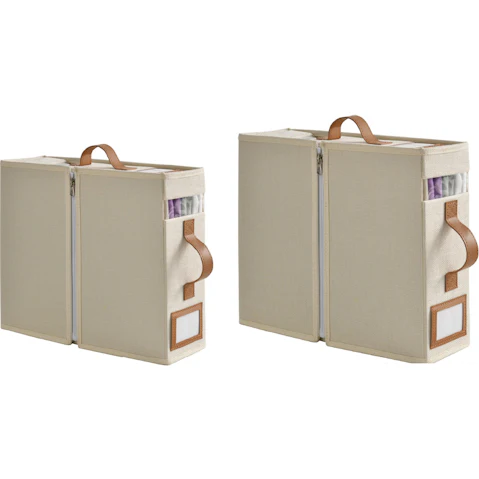 Takara 4 Pack of Beige Faux Linen Bed Linen Storage Organiser