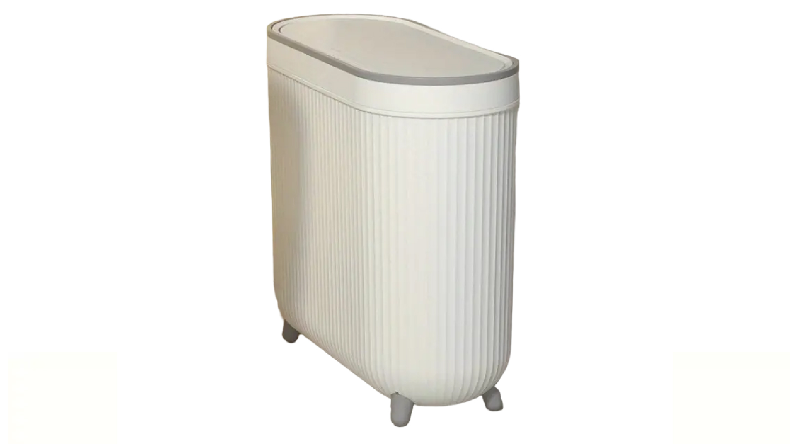 TM Compact Toilet Trash Can with Quiet Close Lid - White Grey