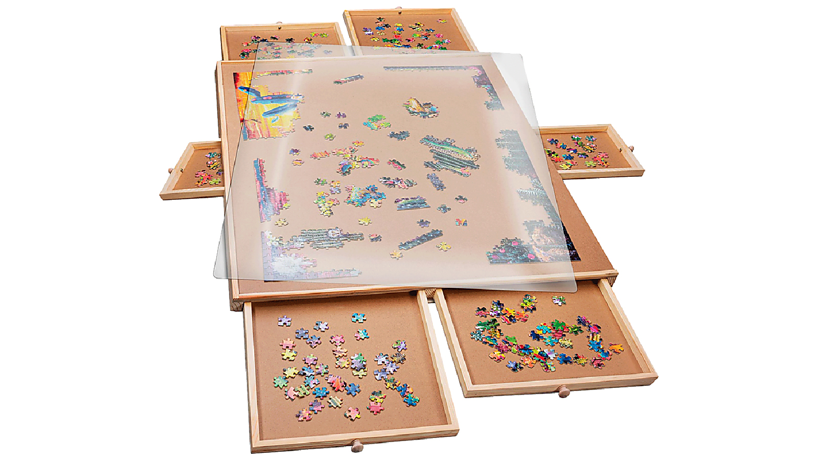 Randy and Travis Machinery 1500 Piece Rotating Wooden Jigsaw Puzzle Table with 6 Drawers Board