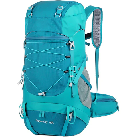 NNEOBA 50L Hiking Backpack with Rain Cover Waterproof - Blue
