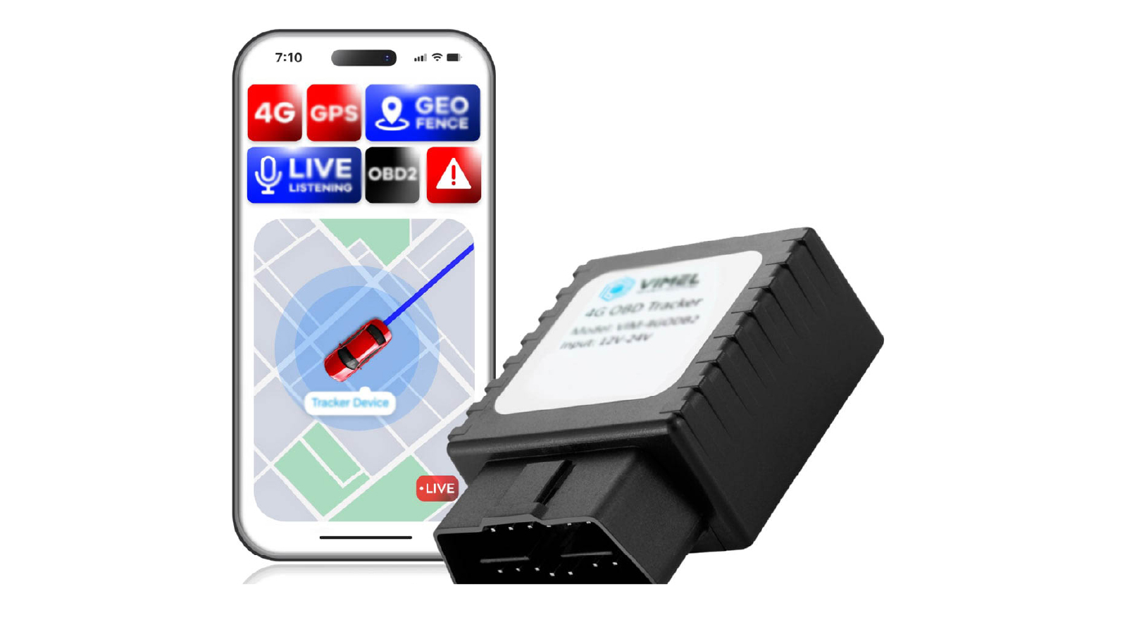Vimel OBD2 4G GPS Tracker with GSM Audio Listening Device