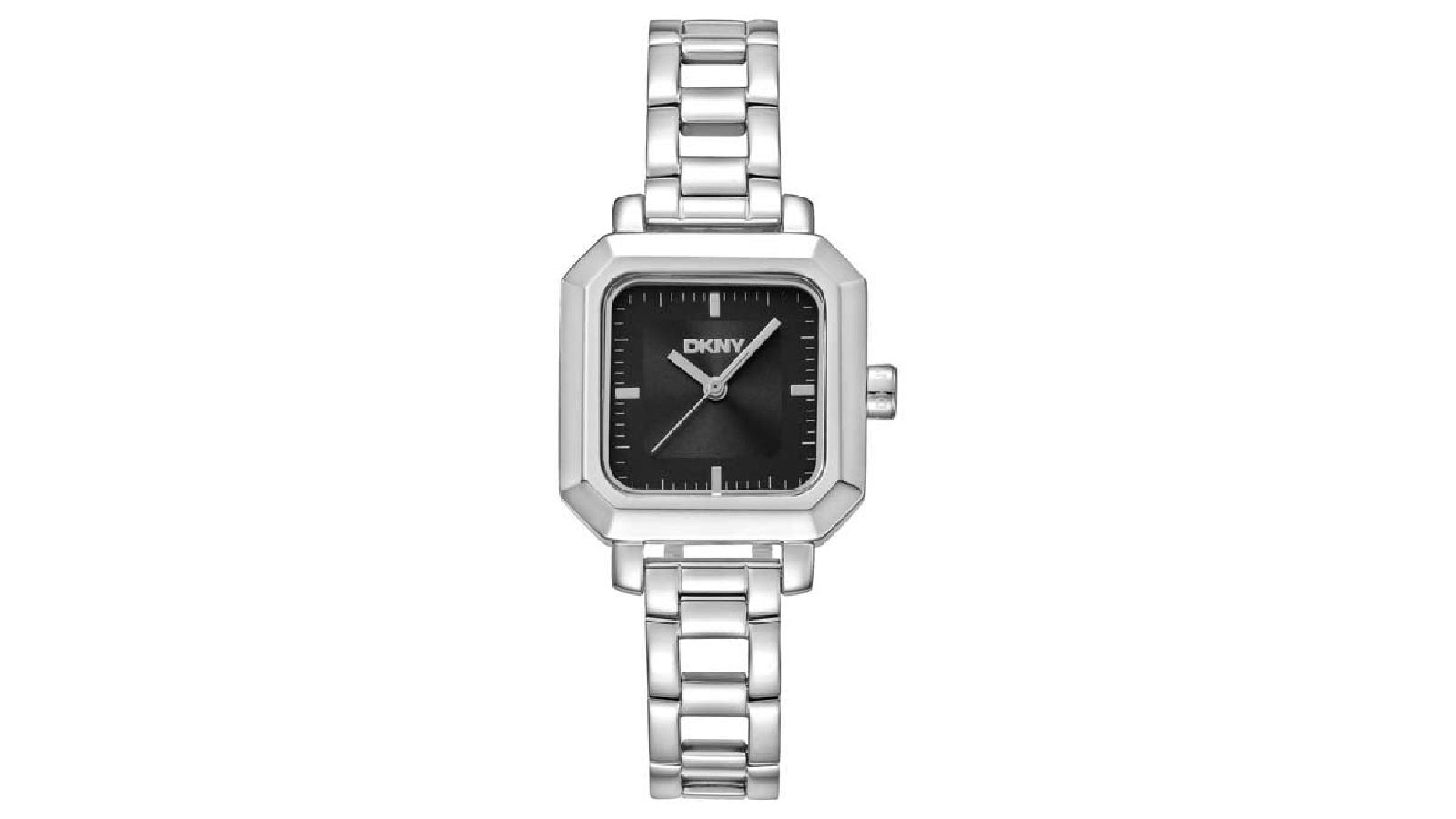 DKNY 27mm Urban Womens Silver Square Stainless Steel Watch with Black Dial