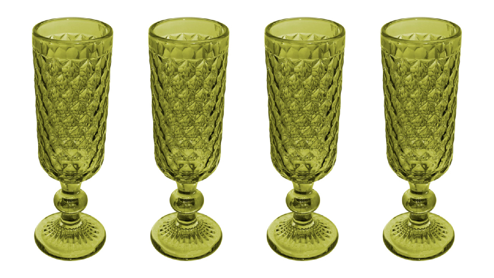 Casa Domani 4 Pack of Caterina Champagne Elegant Flute Glasses - Green