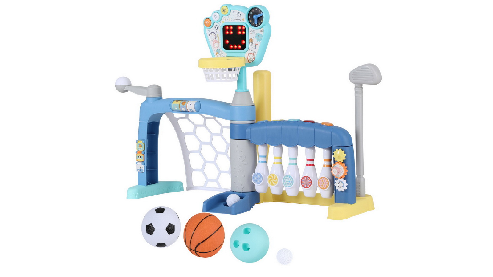 Keezi Kids Basketball Hoop Stand Bowling Baseball Golf Game Sports Toys Set - Blue