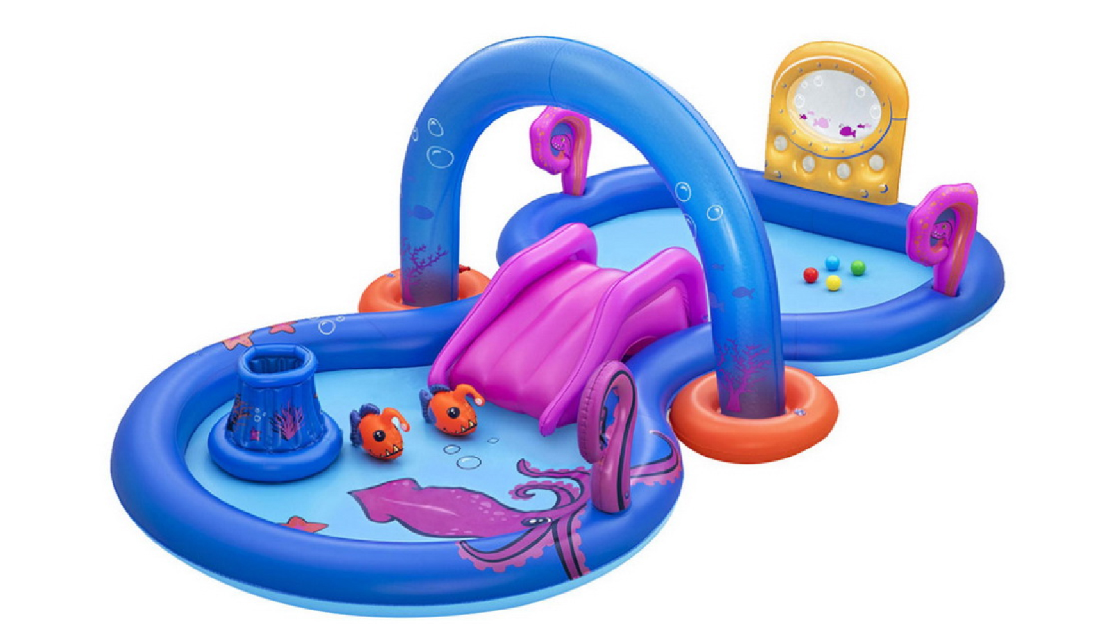 Bestway Kids Inflatable Play Splash Pool with Slide Ball Tossing Toys Coral Basket
