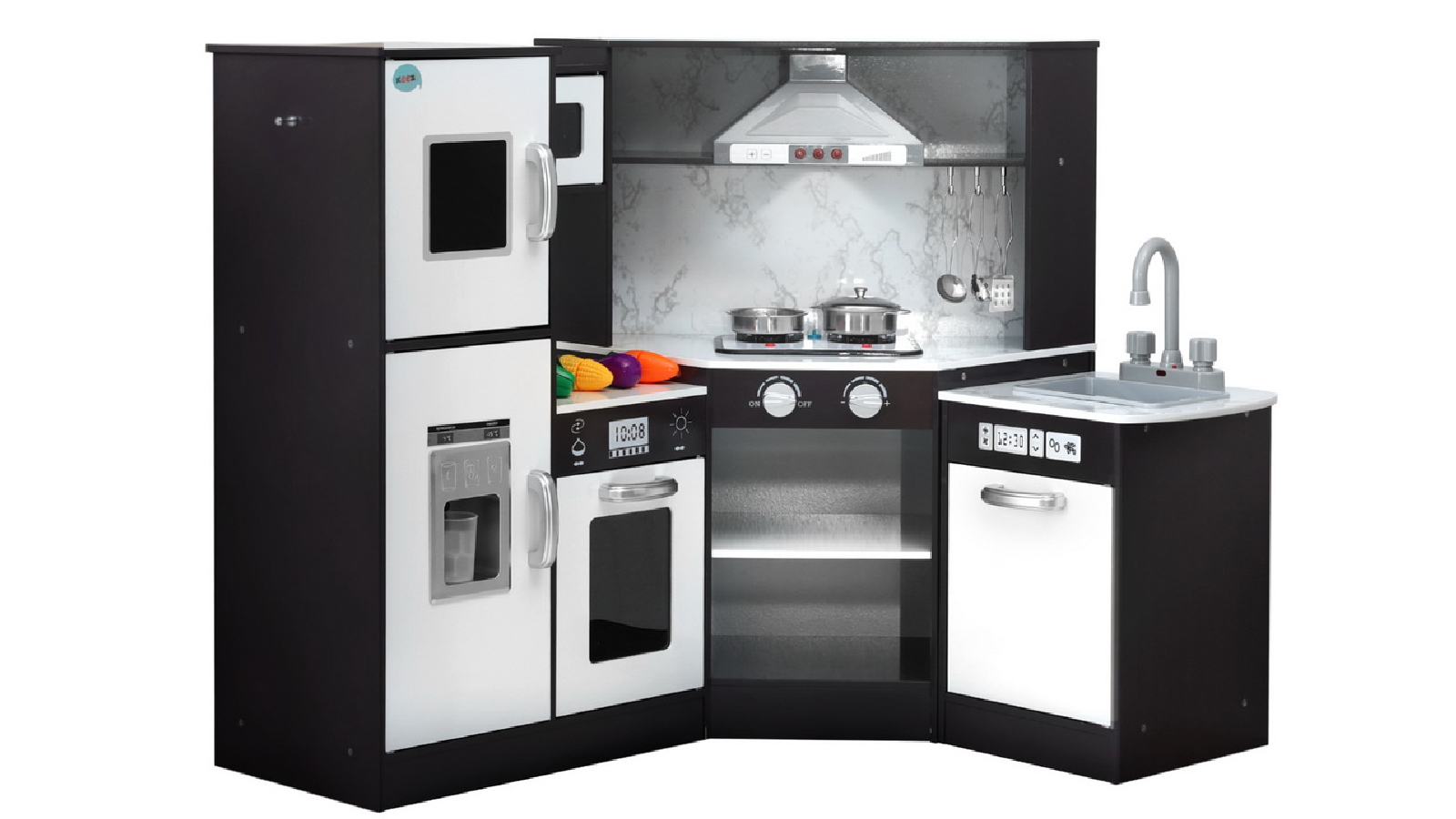 Keezi Kids Wooden Pretend Kitchen Play Set with Sounds Lights - Black