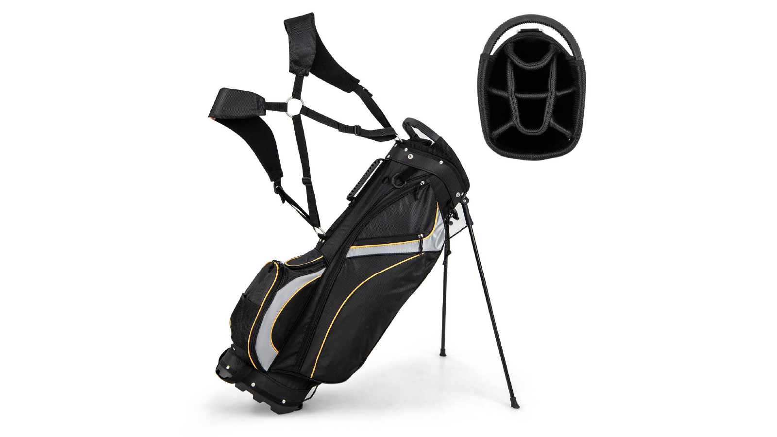 Costway Golf Stand Bag Portable Golf Club Cart Bag with 8 Dividers and Rain Hood - Black