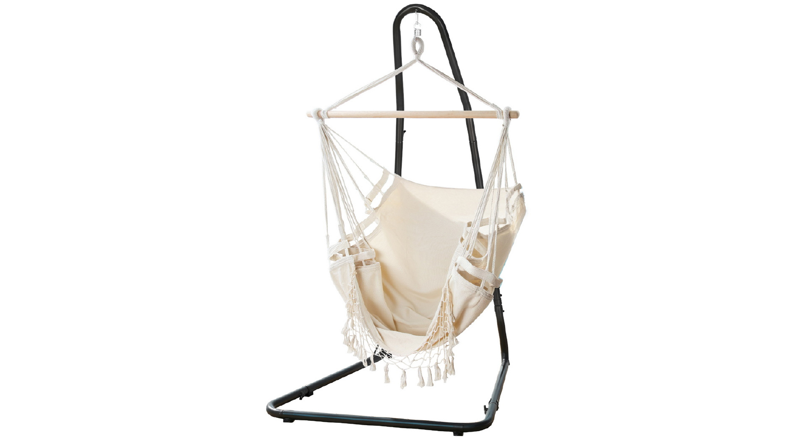 Gardeon Hammock Tassel Hanging Chair with Steel Stand - Cream
