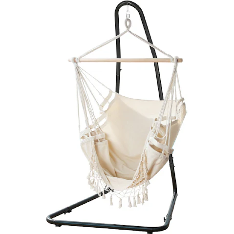 Gardeon Hammock Tassel Hanging Chair with Steel Stand - Cream