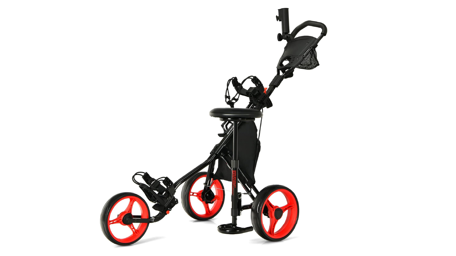 Costway 3 Wheels Foldable Golf Buggy with Seat/Storage Bag/Umbrella Holder - Red