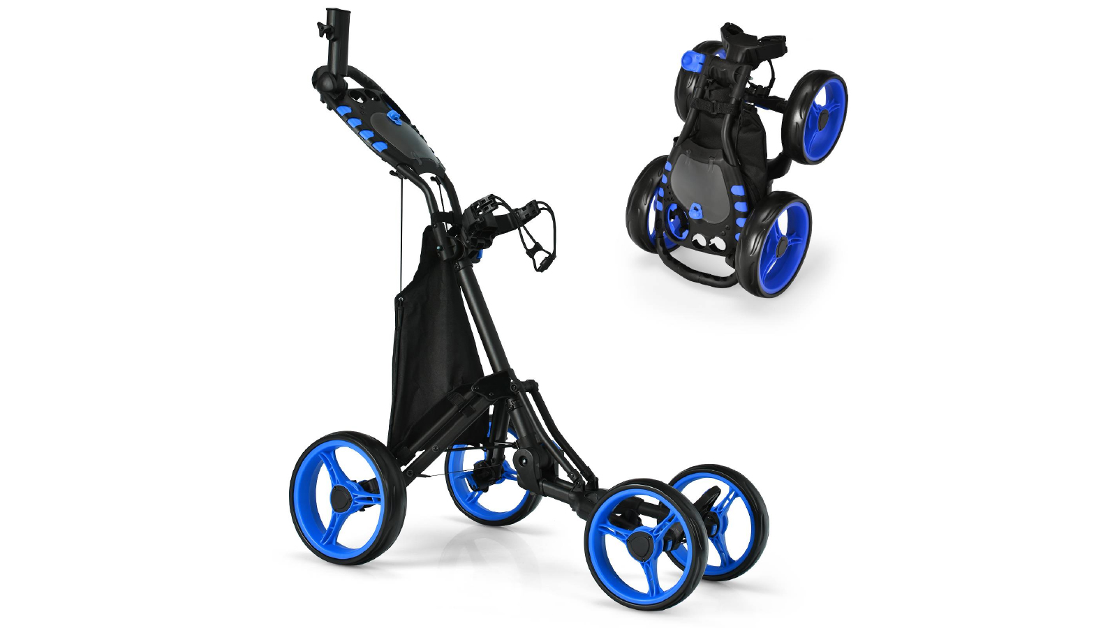Costway 4 Wheels Golf Push Trolley Foldable Golf Buggy Cart with Umbrella Holder - Blue