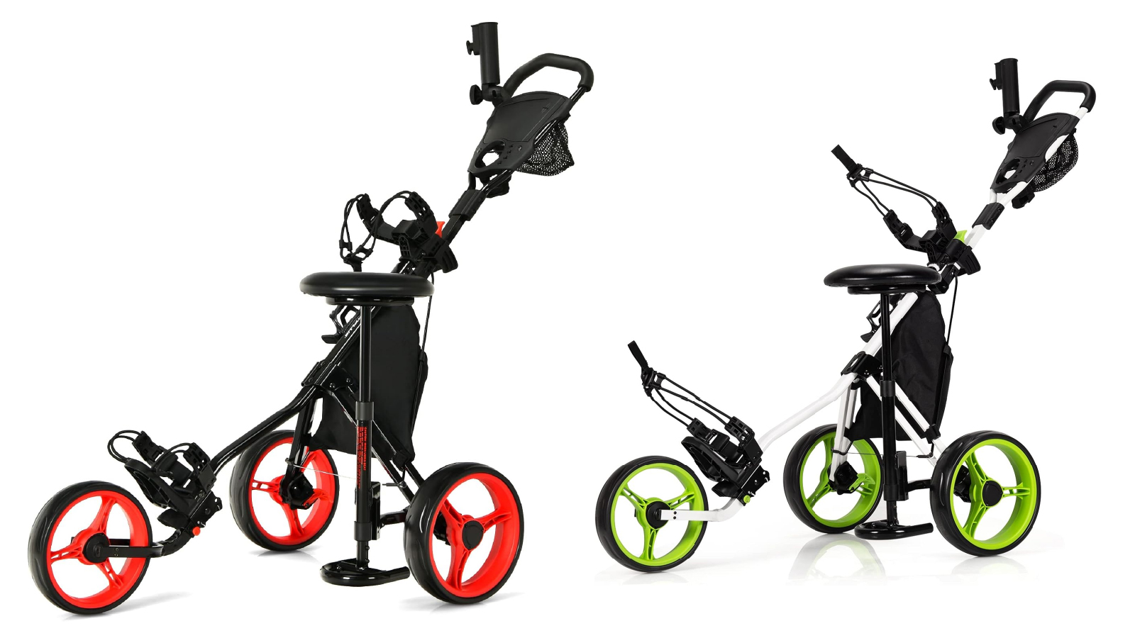 Costway 3 Wheels Foldable Golf Buggy with Seat/Storage Bag/Umbrella Holder