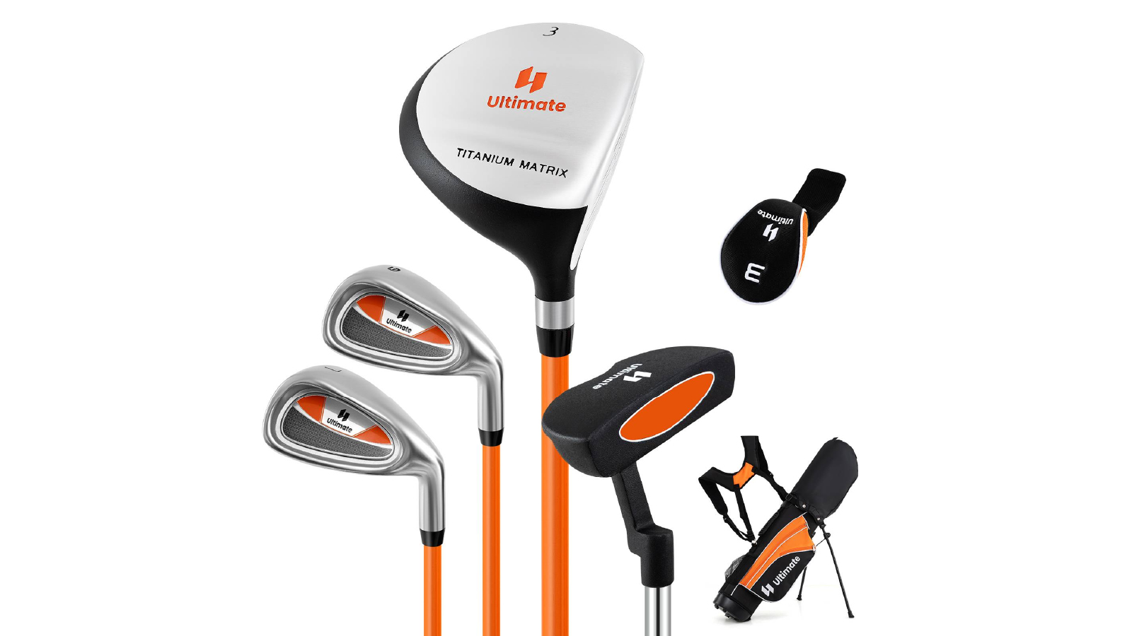 Costway Right Hand Junior Golf Clubs Set with Stand Bag - Orange