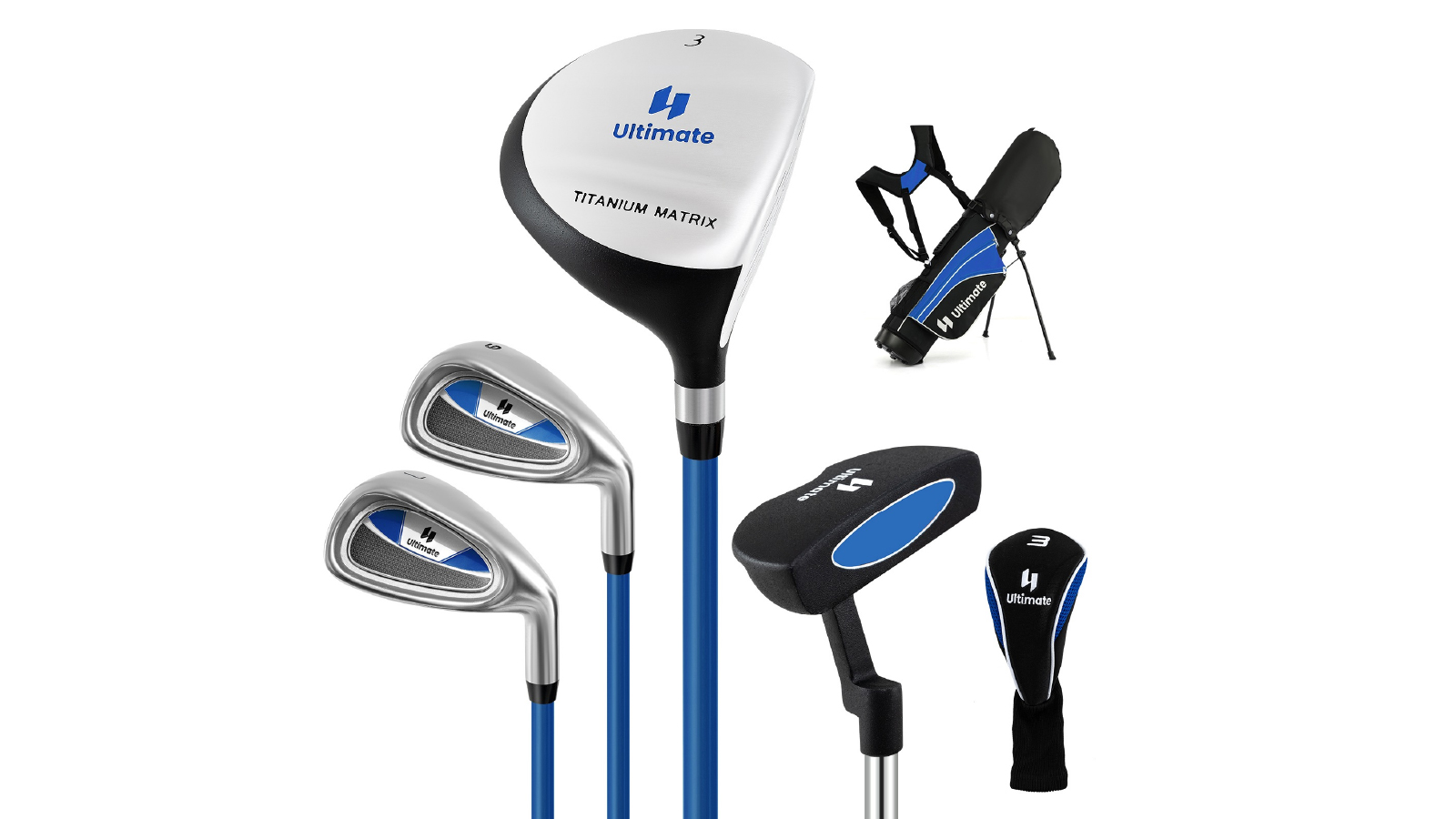 Costway Premium Junior Golf Clubs Set Starters with Stand Bag - Blue