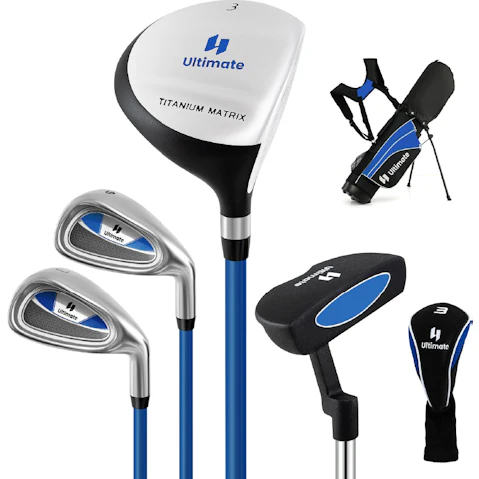 Costway Premium Junior Golf Clubs Set Starters with Stand Bag - Blue