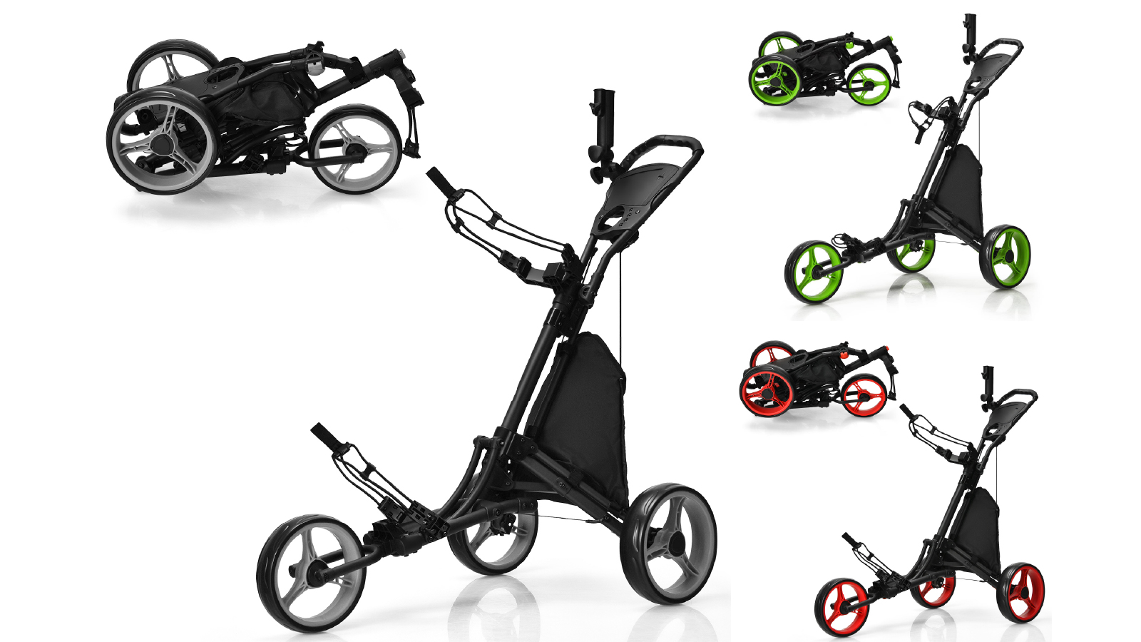 Costway 3 Wheels Foldable Golf Club Push Cart Adjustable with Storage Bag and Umbrella Holder