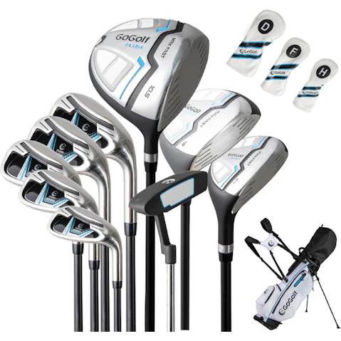 Costway Mens 15 Piece of Portable Complete Golf Club Set with Stand Bag Driver and Putter for Juniors and Professionals - White