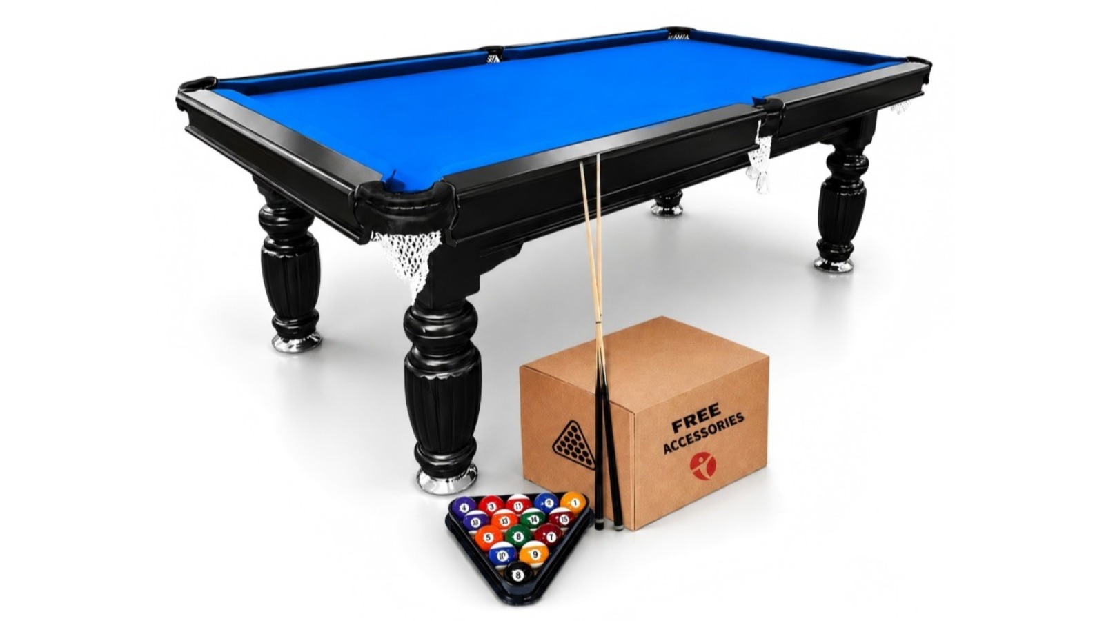 TopOne Sports 8ft Slate Black Frame Billiard Table with Accessories Package - Blue Felt