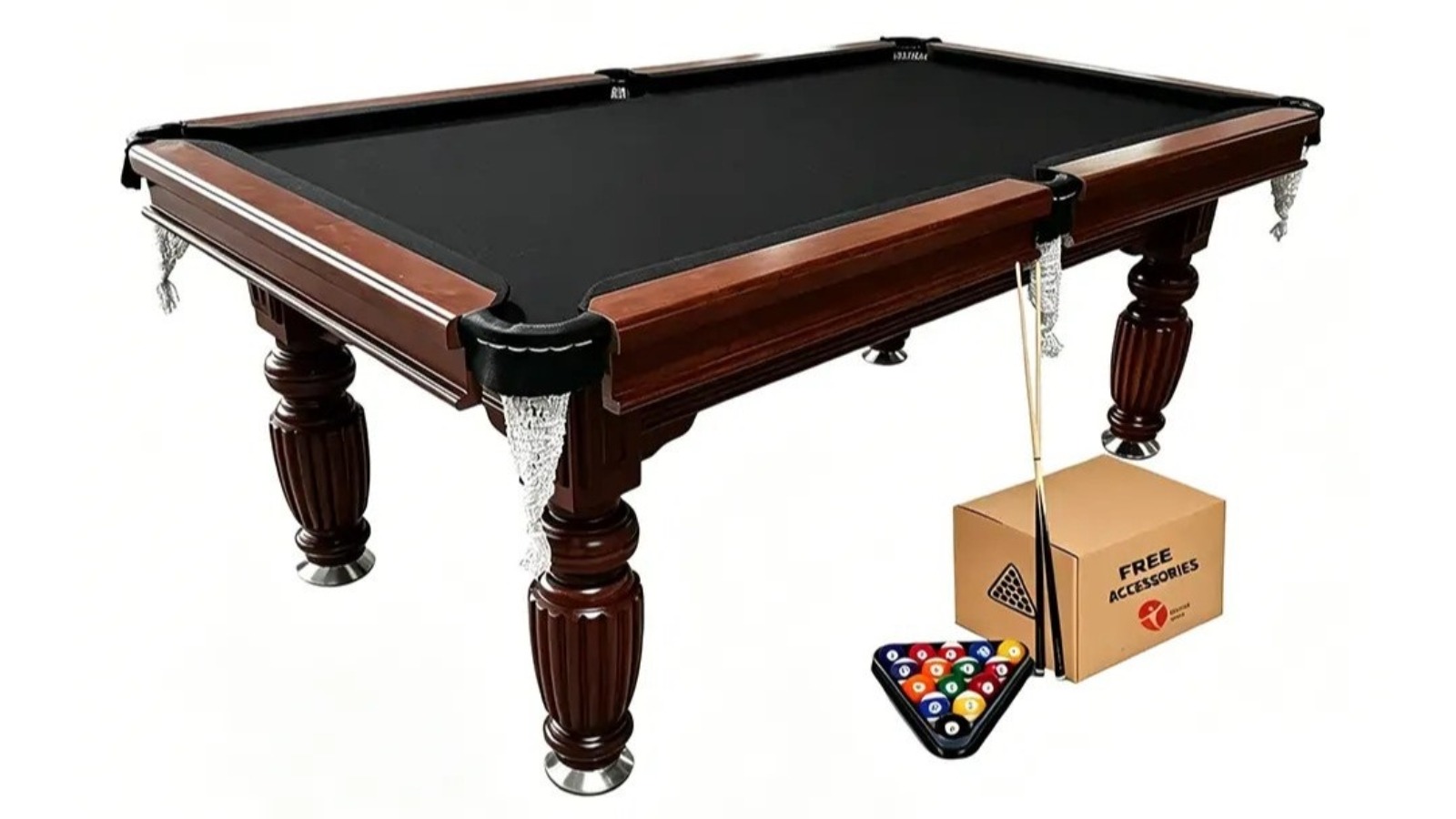 TopOne Sports 7ft Slate Walnut Frame Billiard Table with Accessories Package - Black Felt