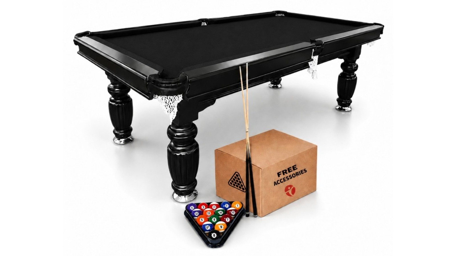 TopOne Sports 8ft Slate Black Frame Billiard Table with Accessories Package - Black Felt