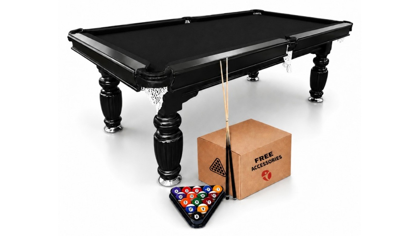 TopOne Sports 7ft Slate Black Frame Billiard Table with Accessories Package - Black Felt