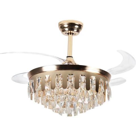 Windora Valen Gold Crystal Chandelier DC Ceiling Fan with 3CCT LED Remote Control
