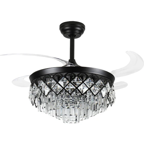 Windora Seraphine Black Crystal Chandelier DC Ceiling Fan with 3CCT LED Remote Control