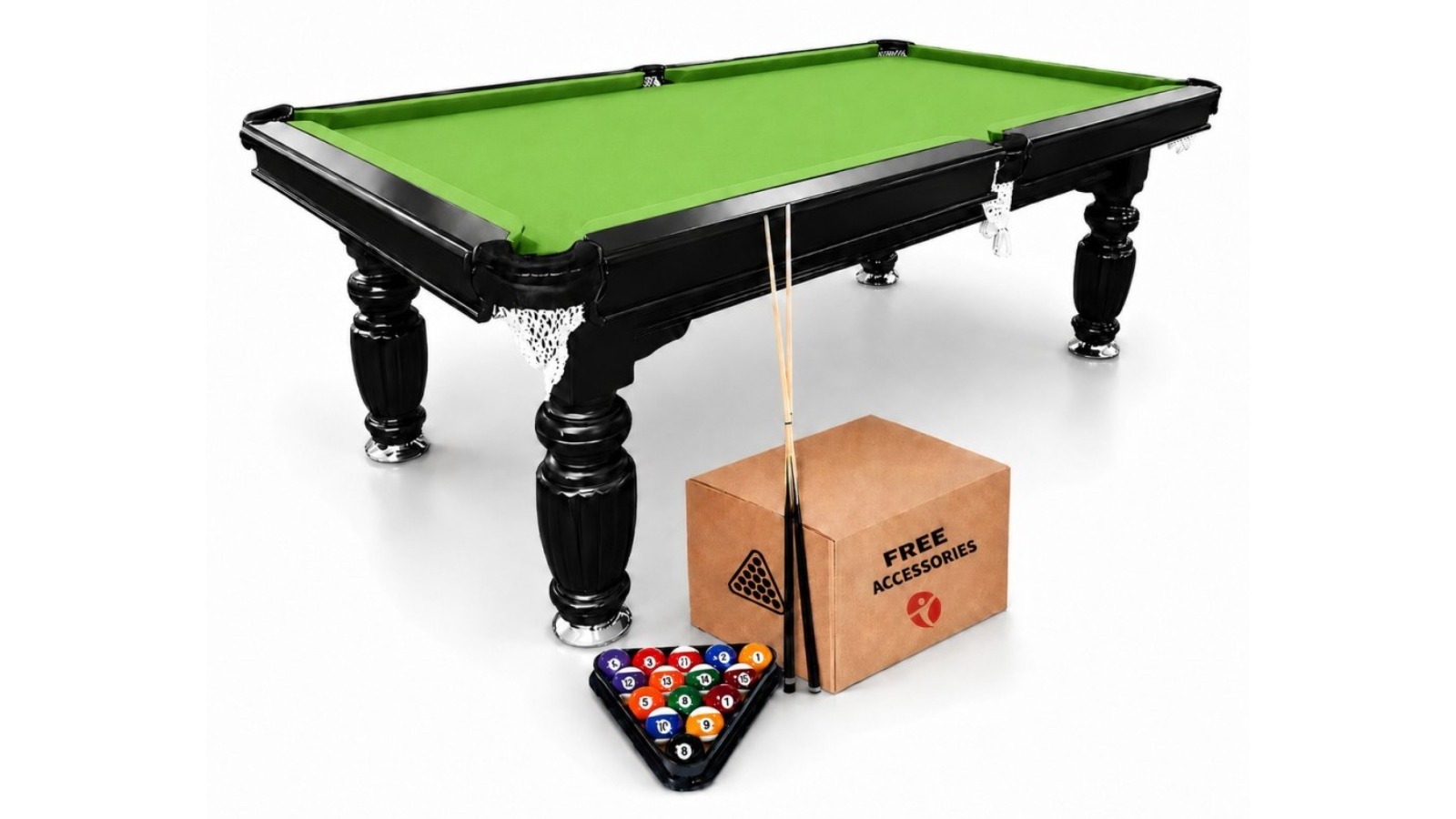 TopOne Sports 8ft Slate Black Frame Billiard Table with Accessories Package - Green Felt