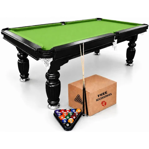 TopOne Sports 8ft Slate Black Frame Billiard Table with Accessories Package - Green Felt