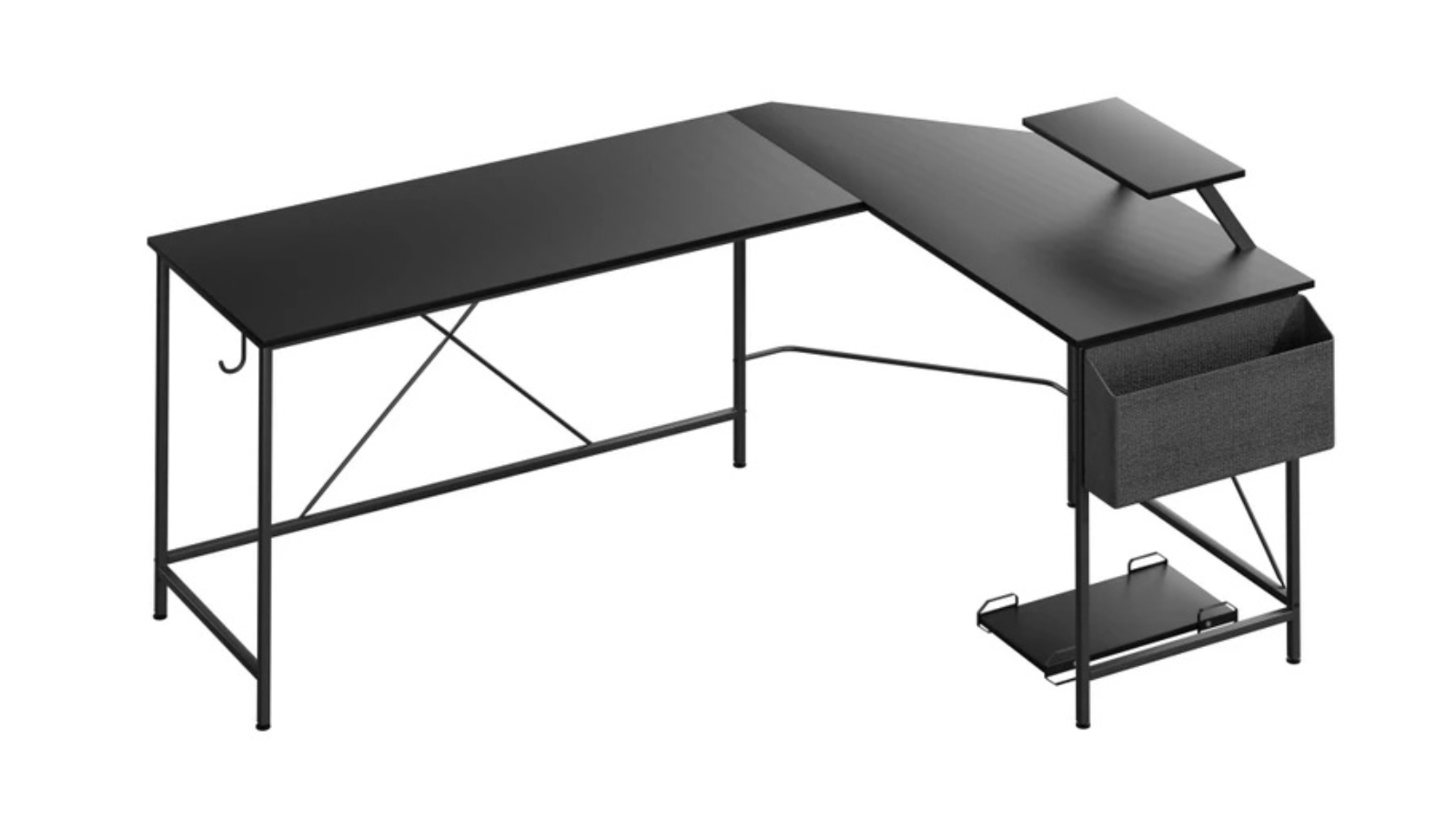 Levede L-Shape Computer Desk with CPU Stand and Storage Bag - Black